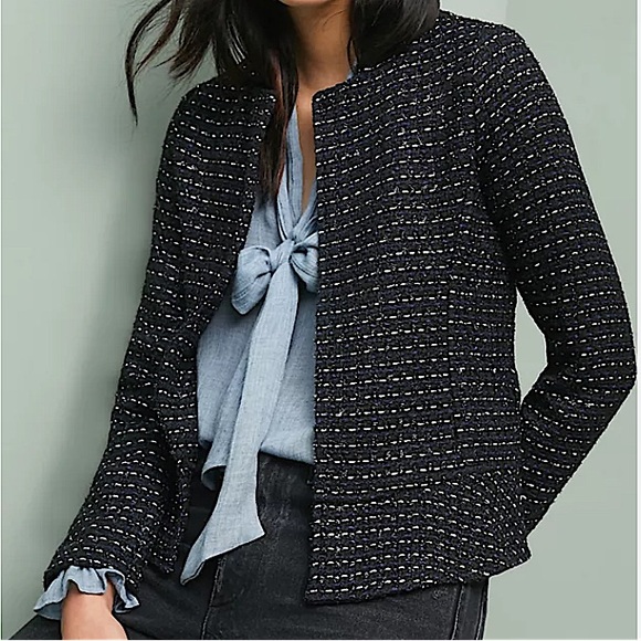 Anthropologie Dolan Peplum Tweed black open blazer jacket - Picture 1 of 11